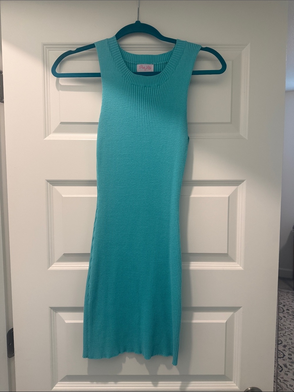 Pink Lily Sleeveless Ribbed Knit Dress - Teal